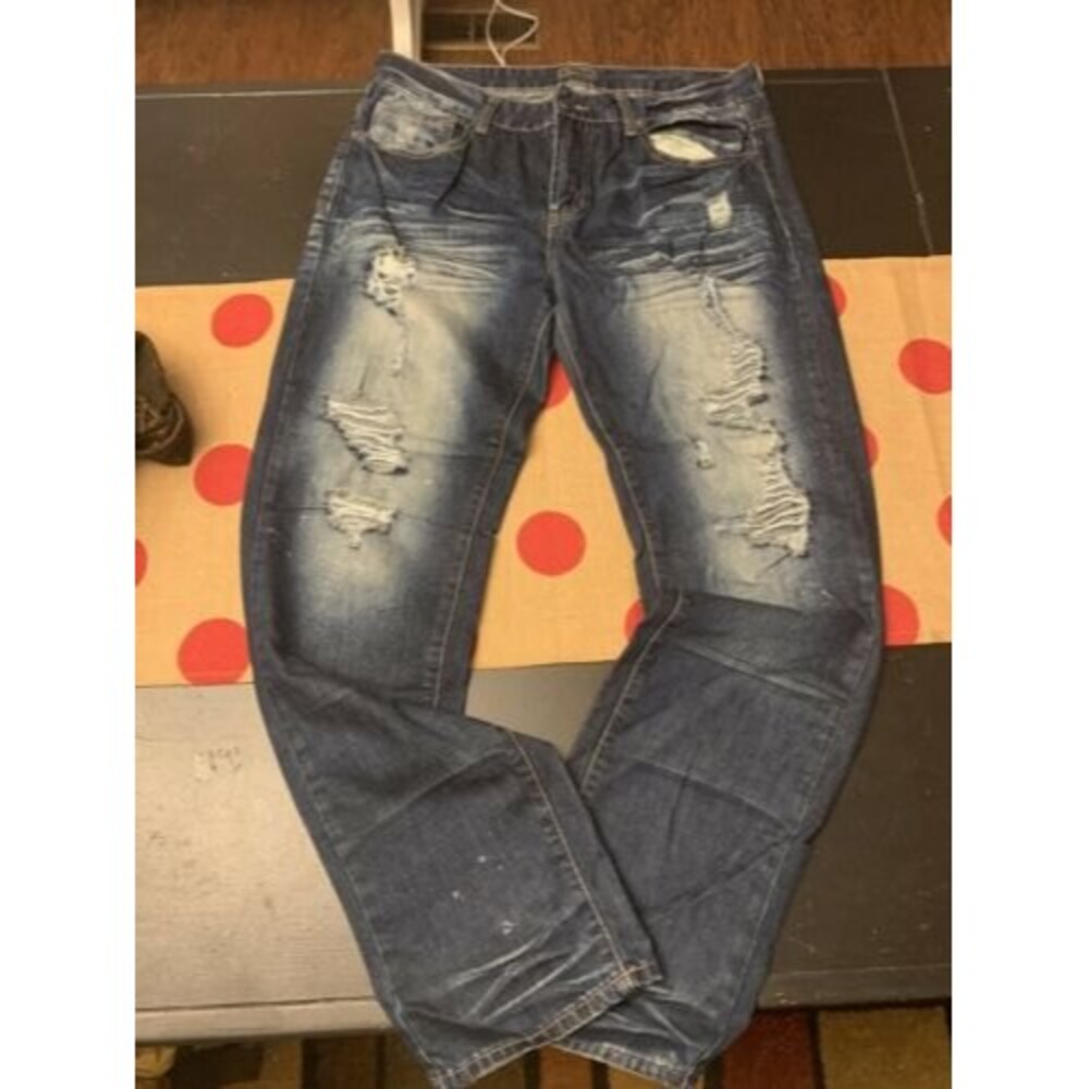 Black Brand Distressed Blue Denim Slim Straight Jeans Mens 34/32 EUC - Picture 1 of 2